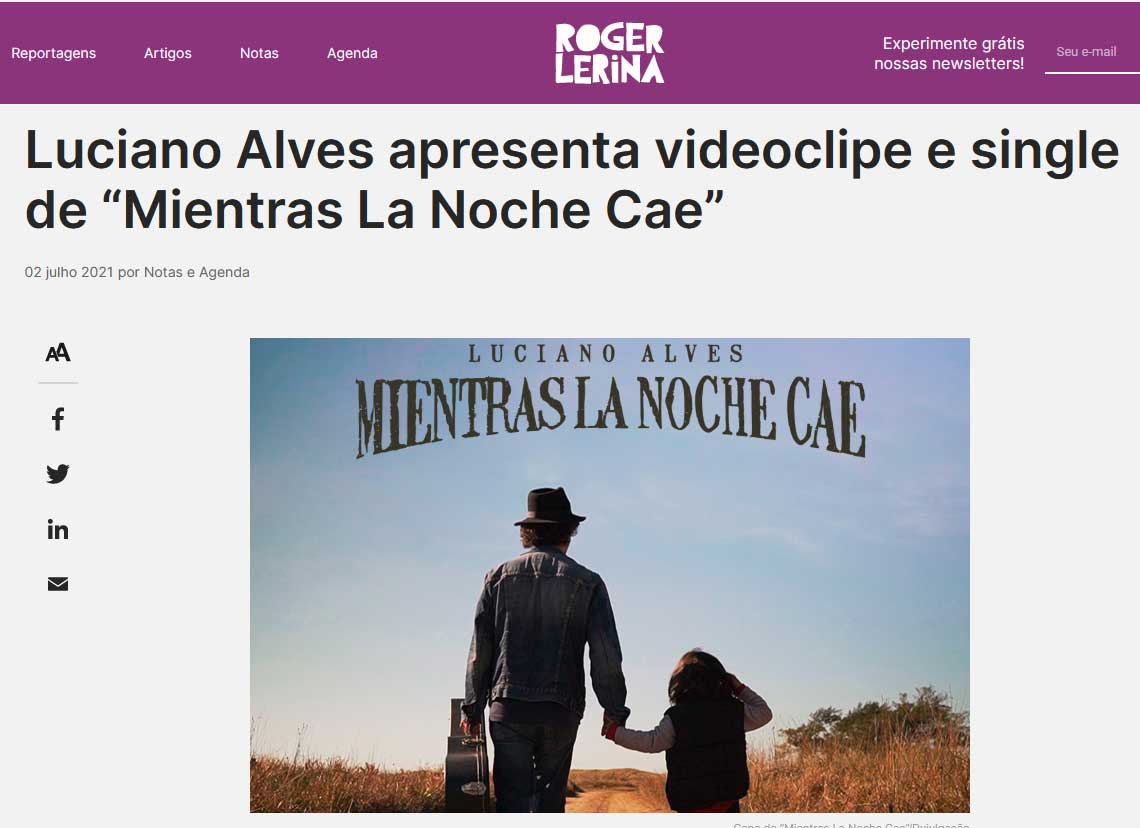 Matéria sobre Mientras La Noche Cae publicada em Matinal/Roger Lerina